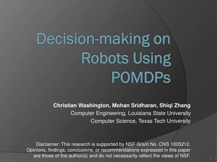 decision making on robots using pomdps