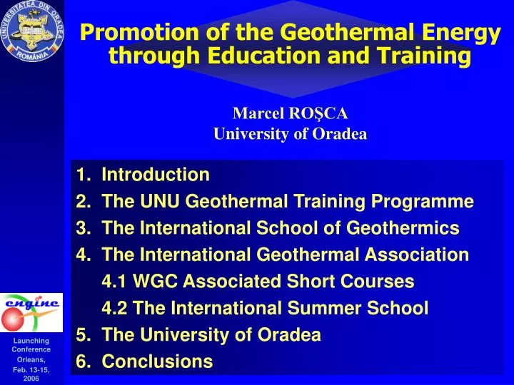 promotion of the geothermal energy through education and training