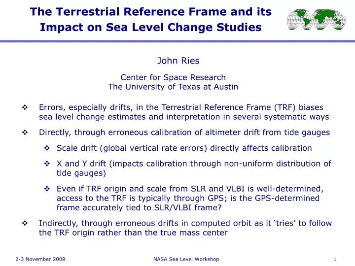 the terrestrial reference frame and its impact on sea level change studies