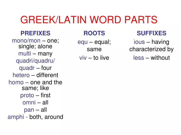 greek latin word parts