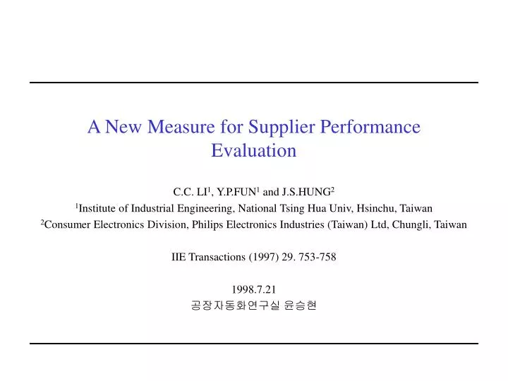 a new measure for supplier performance evaluation