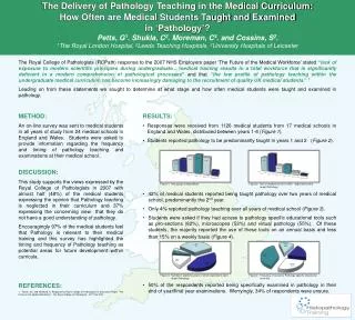 The Delivery of Pathology Teaching in the Medical Curriculum: