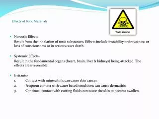 Effects of Toxic Materials