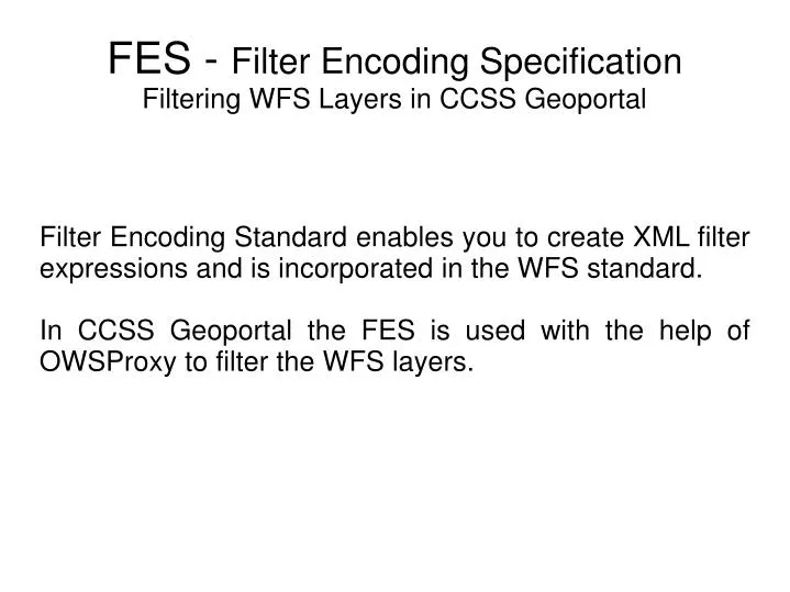 fes filter encoding specification filtering wfs layers in ccss geoportal