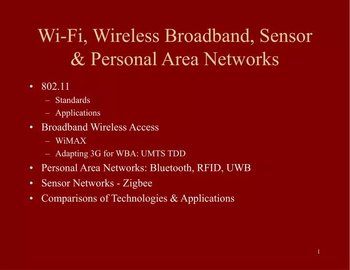 wi fi wireless broadband sensor personal area networks