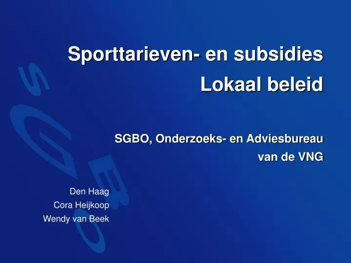sporttarieven en subsidies lokaal beleid sgbo onderzoeks en adviesbureau van de vng