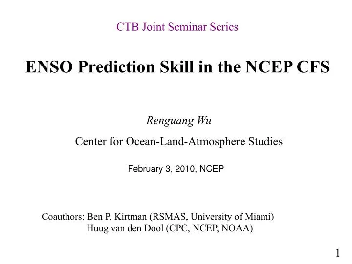 enso prediction skill in the ncep cfs