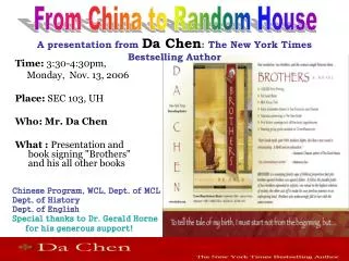 A presentation from Da Chen : The New York Times Bestselling Author