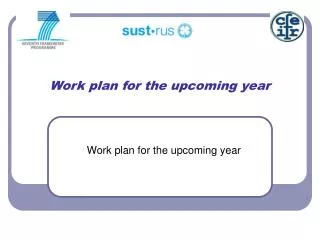 Work plan for the upcoming year