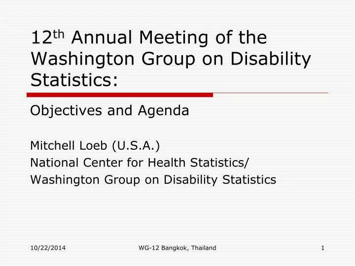 12 th annual meeting of the washington group on disability statistics