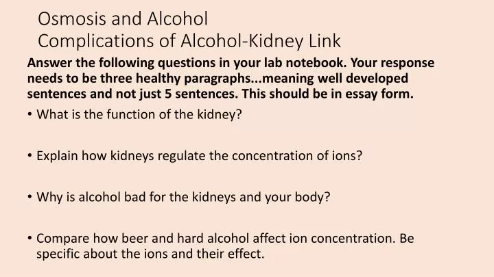 osmosis and alcohol complications of alcohol kidney link