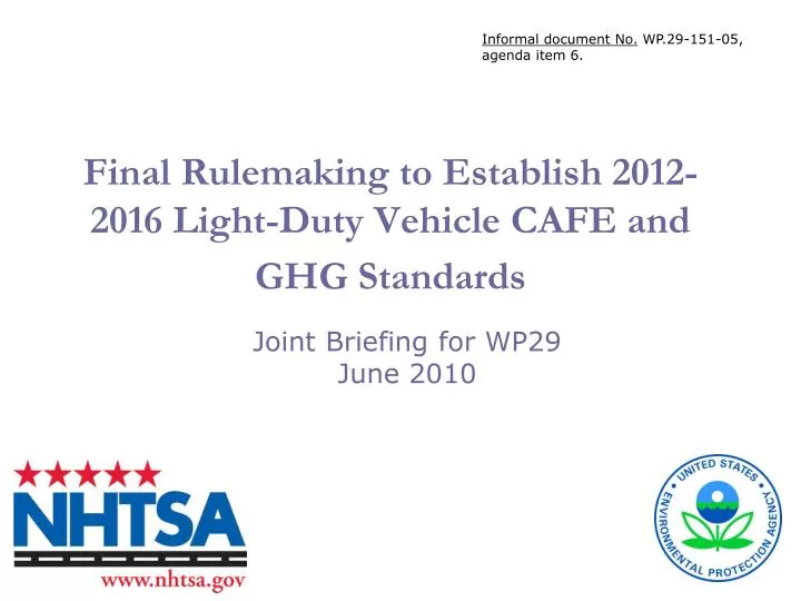 final rulemaking to establish 2012 2016 light duty vehicle cafe and ghg standards