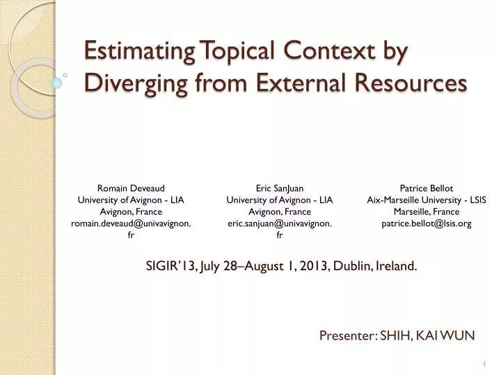 estimating topical context by diverging from external resources