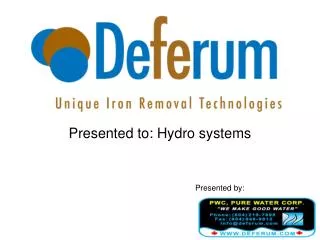 Presented to: Hydro systems