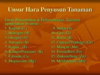 unsur hara penyusun tanaman