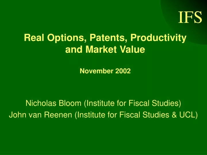real options patents productivity and market value november 2002