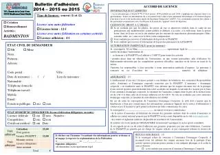 Bulletin d’adhésion 2014 – 2015 ou 2015