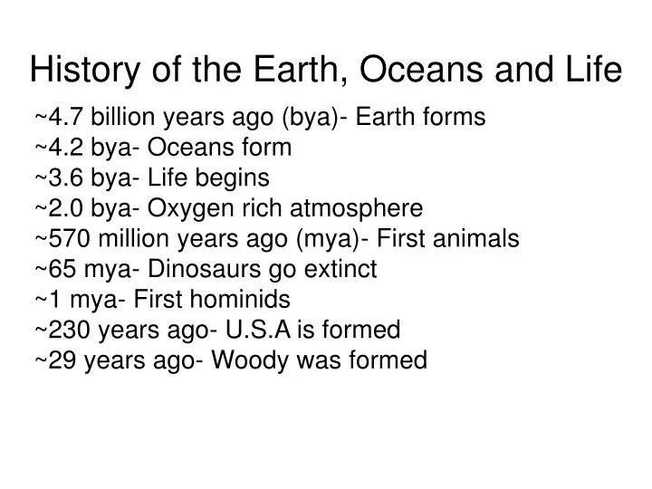 history of the earth oceans and life