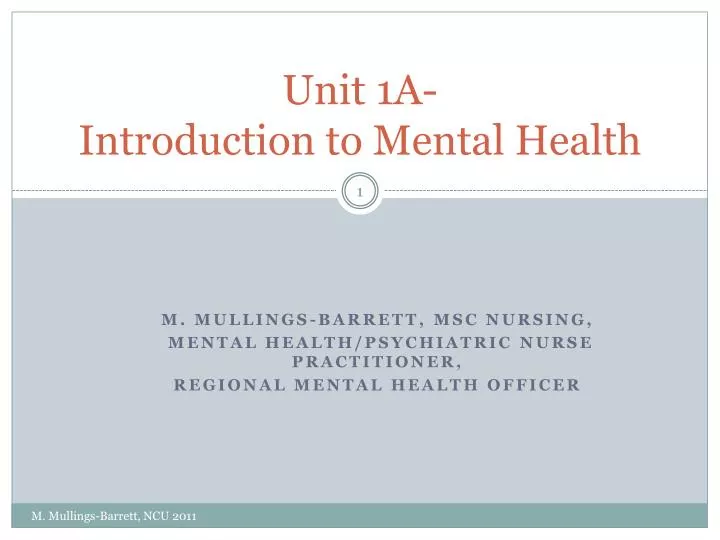 unit 1a introduction to mental health