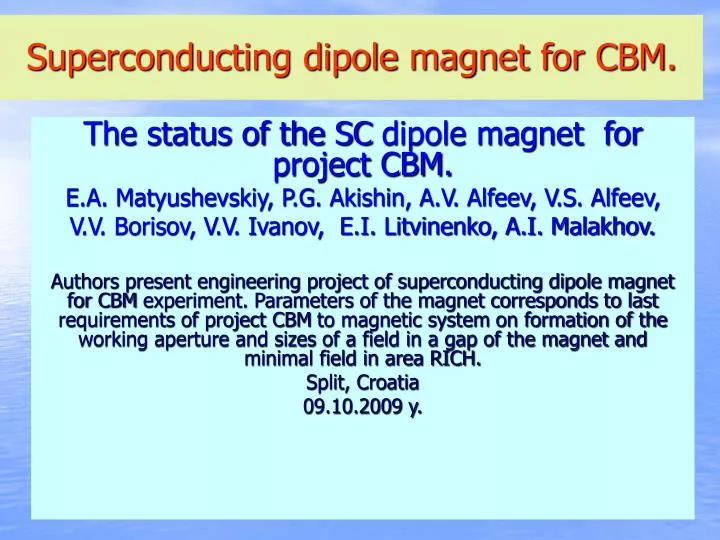 superconducting dipole magnet for cbm