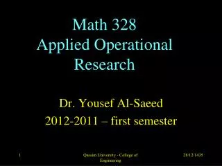 Math 328 Applied Operational Research