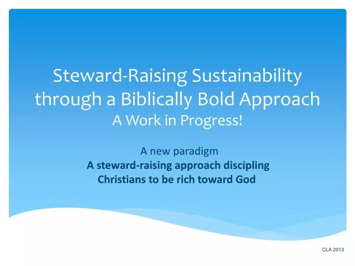 steward raising sustainability through a biblically bold approach a work in progress
