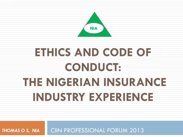 ethics and code of conduct the nigerian insurance industry experience