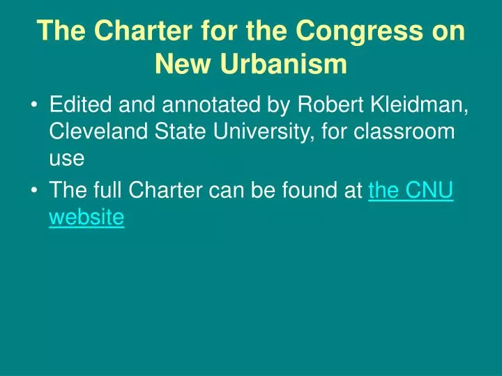the charter for the congress on new urbanism