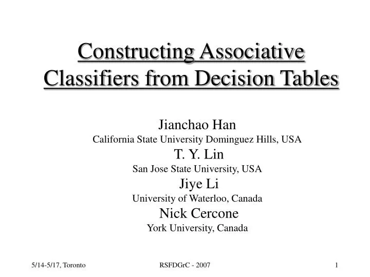 constructing associative classifiers from decision tables