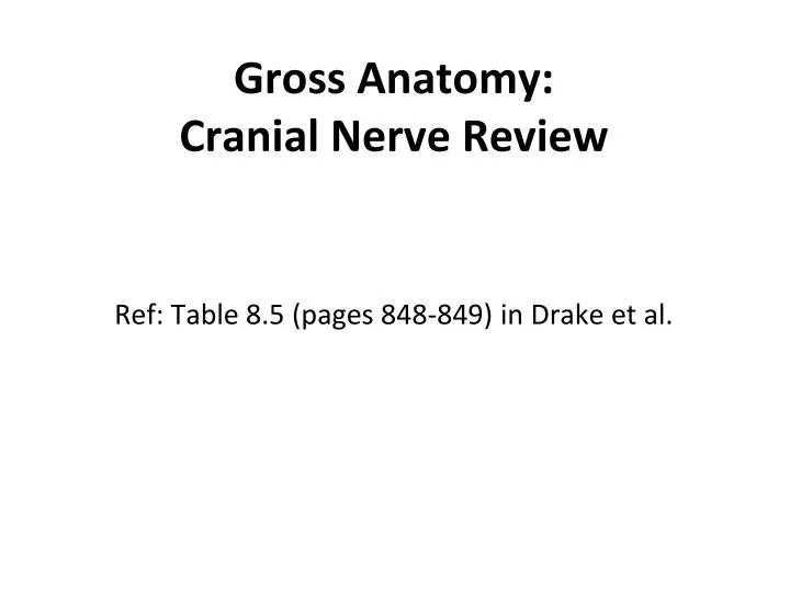 gross anatomy cranial nerve review ref table 8 5 pages 848 849 in drake et al
