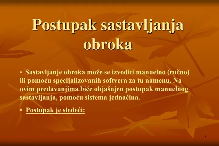 postupak sastavljanja obroka