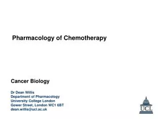 Dr Dean Willis Department of Pharmacology University College London Gower Street, London WC1 6BT