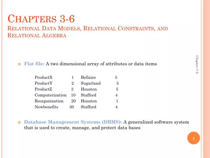 chapters 3 6 relational data models relational constraints and relational algebra