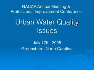 Urban Water Quality Issues