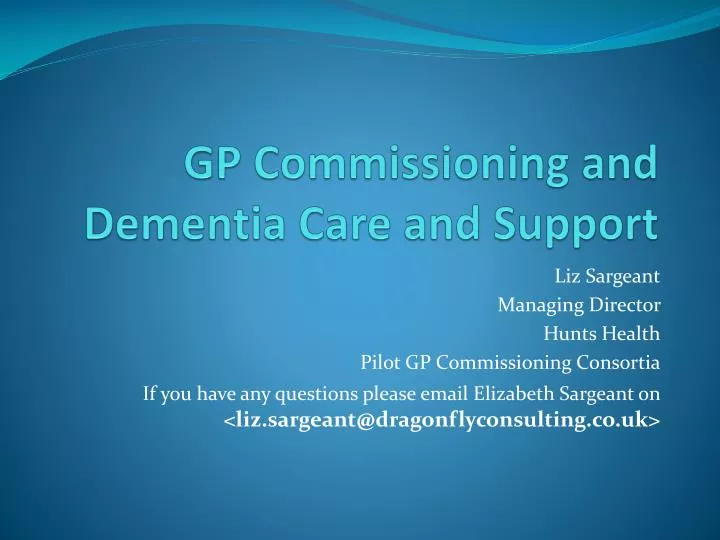 gp commissioning and dementia care and support