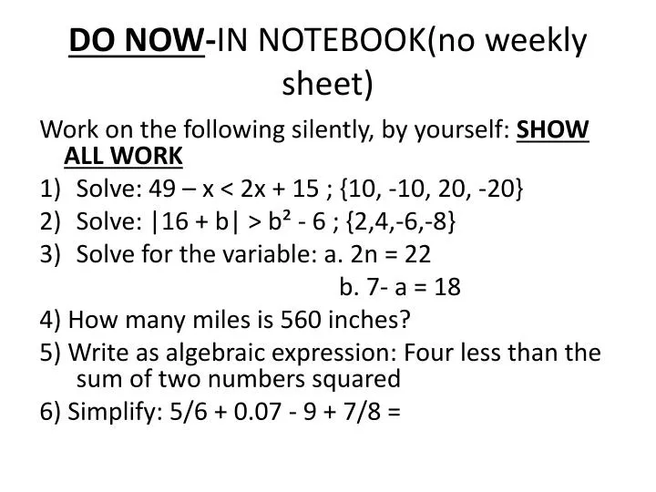 do now in notebook no weekly sheet