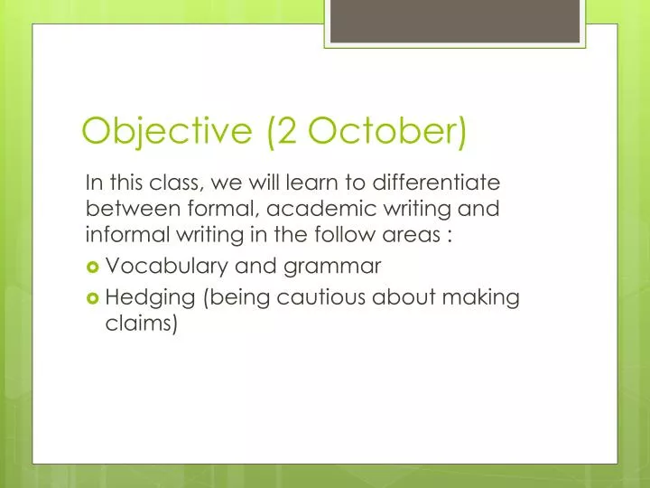 objective 2 october