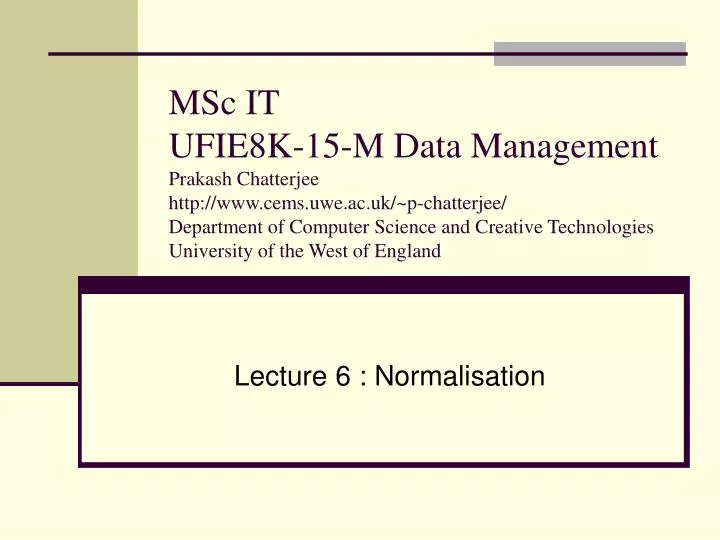 lecture 6 normalisation
