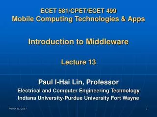 ECET 581/CPET/ECET 499 Mobile Computing Technologies &amp; Apps