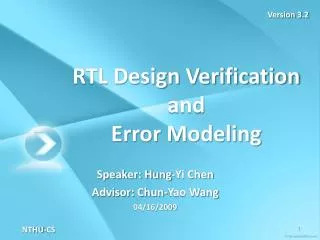 RTL Design Verification and Error Modeling