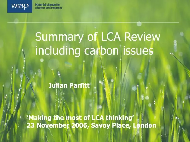 summary of lca review including carbon issues