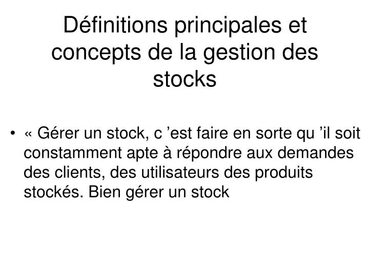 d finitions principales et concepts de la gestion des stocks