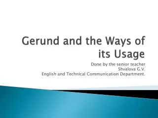 Gerund and the Ways of its Usage