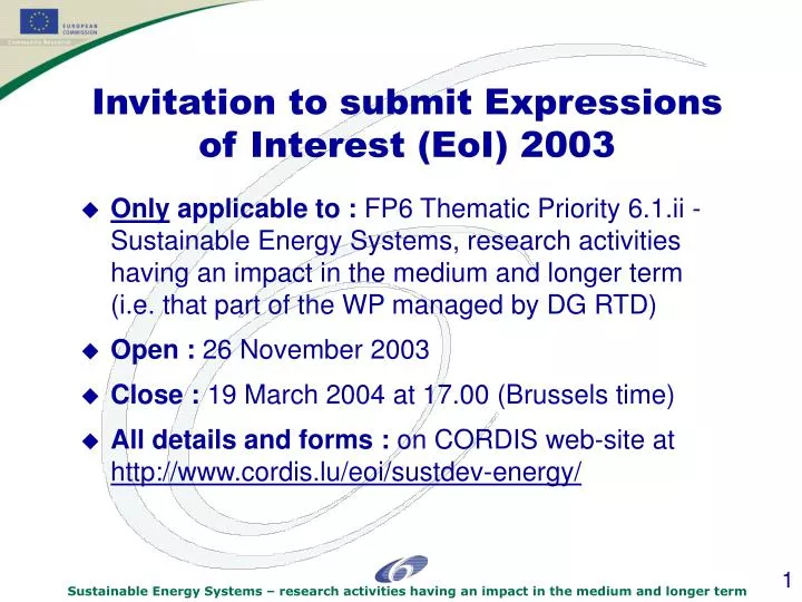 invitation to submit expressions of interest eoi 2003