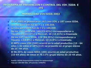 programa de prevencion y control del vih sida e its morbilidad vih sida 2002