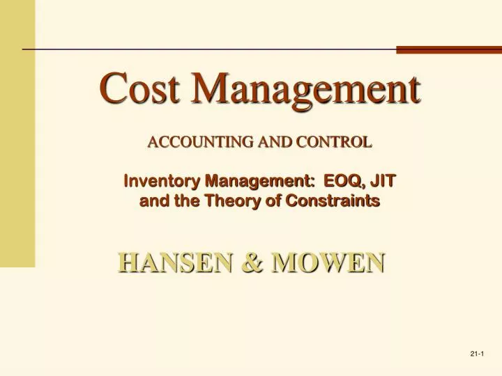 cost management accounting and control inventory management eoq jit and the theory of constraints