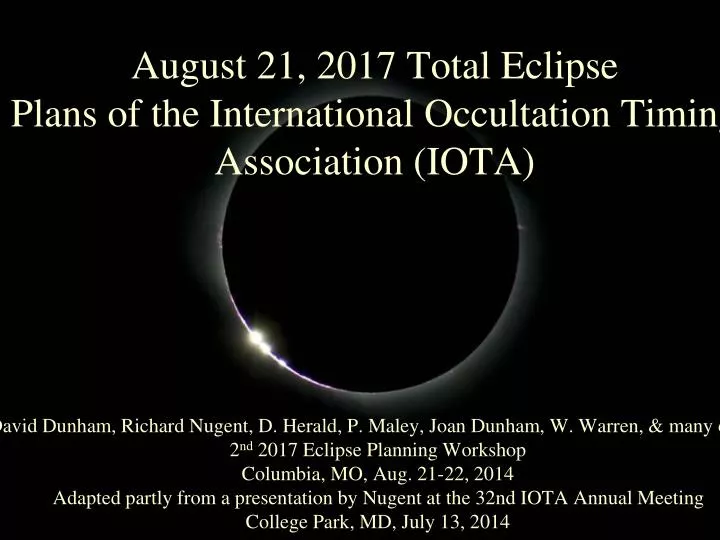 august 21 2017 total eclipse plans of the international occultation timing association iota