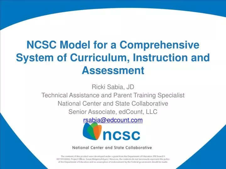 ncsc model for a comprehensive system of curriculum instruction and assessment