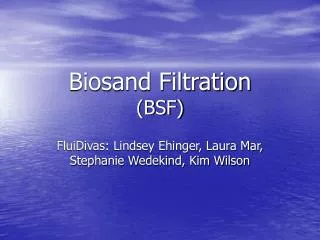 Biosand Filtration (BSF)