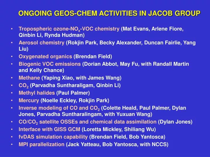 ongoing geos chem activities in jacob group